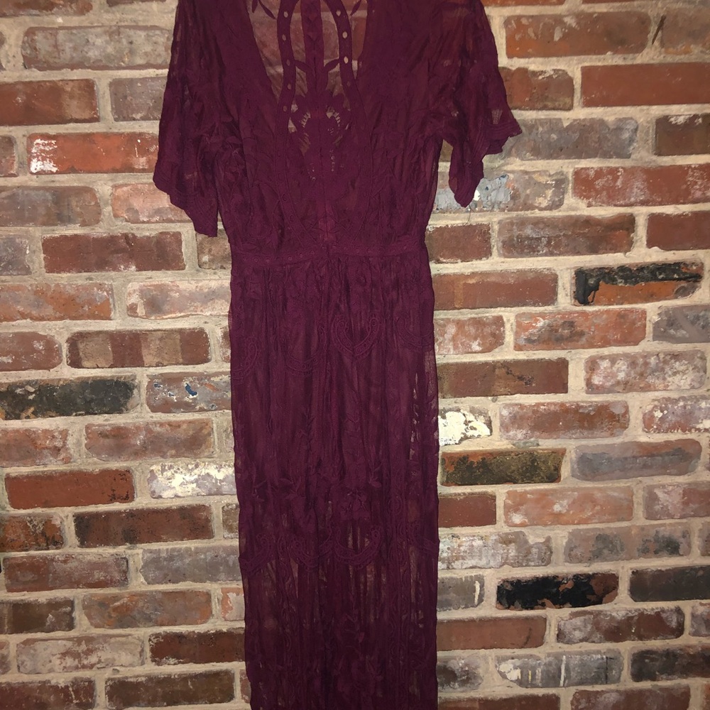 Burgundy romper with with sheer overlay size small